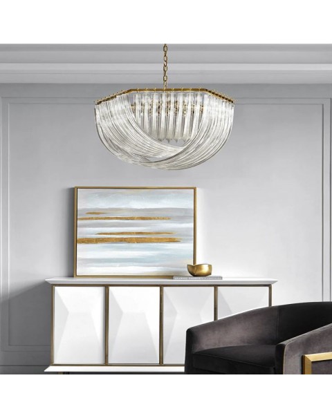 All copper light luxury post-modern living room chandelier Scandinavian simple dining room bedroom crystal lamp Hong Kong style creative designer lights