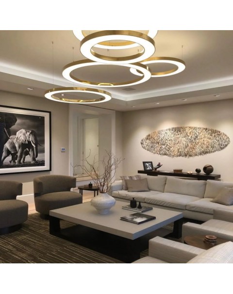 Living room chandelier minimalist atmospheric living room light modern simple French light luxury five rings circle bedroom dining room light 168F