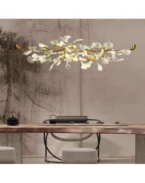 Modern living room chandelier net red ceramic ginkgo tree leaves artistic sense bedroom dining room light luxury hall modeling lamps and lanterns