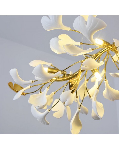 Modern living room chandelier net red ceramic ginkgo tree leaves artistic sense bedroom dining room light luxury hall modeling lamps and lanterns