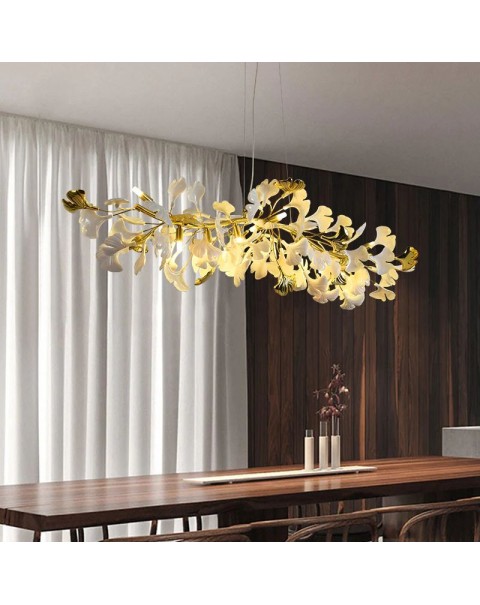 Modern living room chandelier net red ceramic ginkgo tree leaves artistic sense bedroom dining room light luxury hall modeling lamps and lanterns