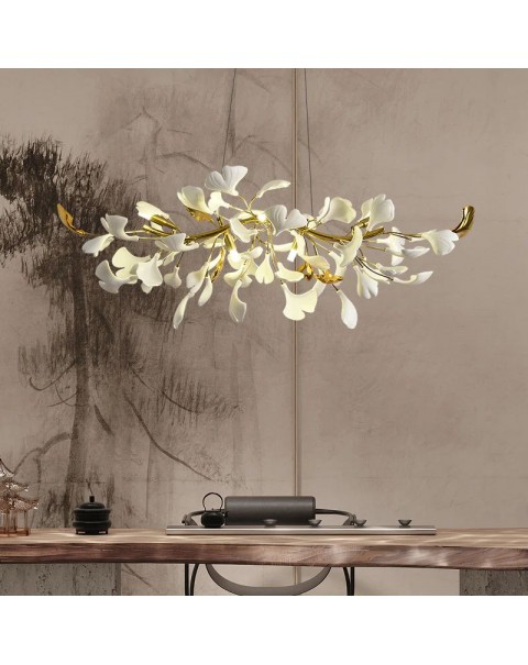 Modern living room chandelier net red ceramic ginkgo tree leaves artistic sense bedroom dining room light luxury hall modeling lamps and lanterns