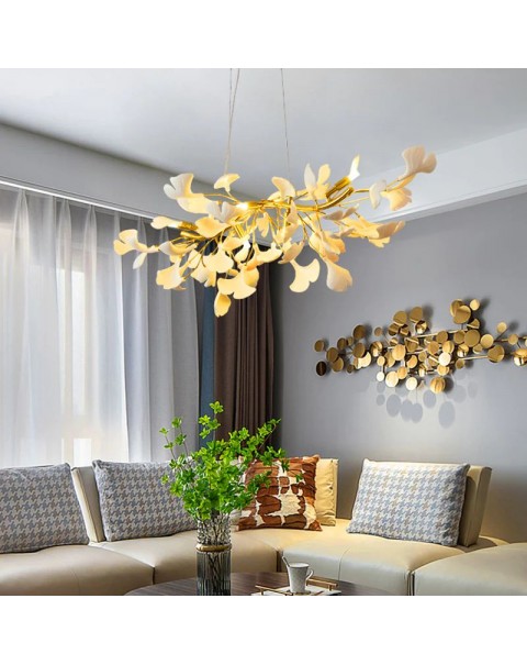 Modern living room chandelier net red ceramic ginkgo tree leaves artistic sense bedroom dining room light luxury hall modeling lamps and lanterns