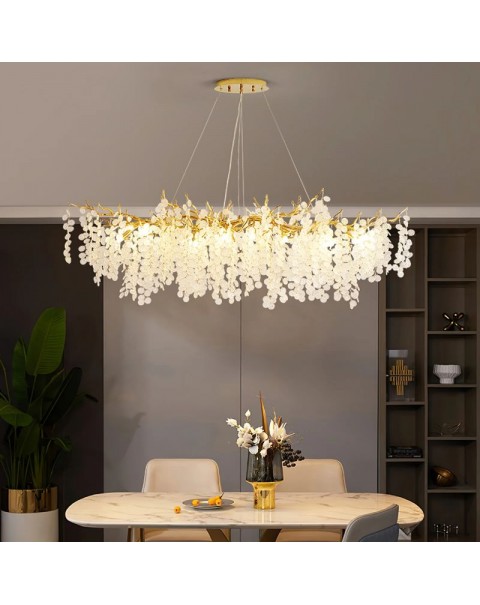 Dining room chandelier 2024 new long senior sense of light luxury crystal art chandelier modern French villa light