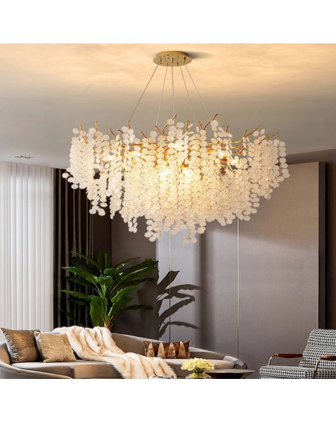 Dining room chandelier 2024 new long senior sense of light luxury crystal art chandelier modern French villa light