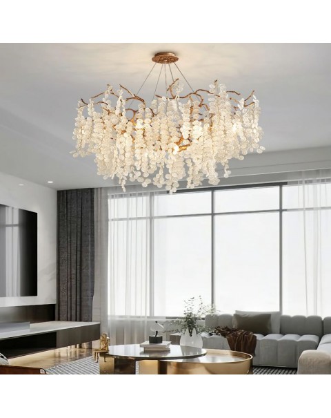 Dining room chandelier 2024 new long senior sense of light luxury crystal art chandelier modern French villa light