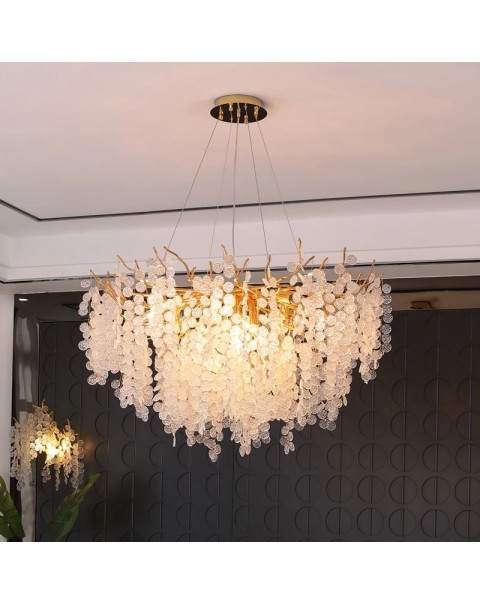 Dining room chandelier 2024 new long senior sense of light luxury crystal art chandelier modern French villa light