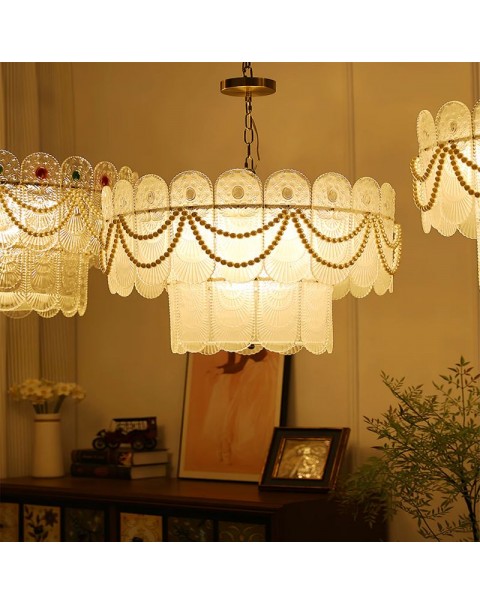 French light luxury living room chandelier vintage palace glass pearl bedroom study dining room cream wind eye protection lamps and lanterns