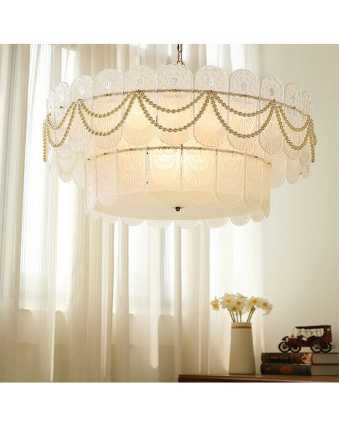 French light luxury living room chandelier vintage palace glass pearl bedroom study dining room cream wind eye protection lamps and lanterns