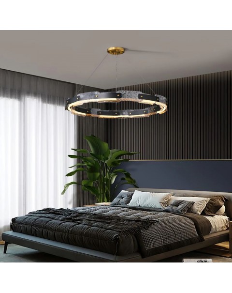 Post-modern light luxury living room glass chandelier designer round model house lamps and lanterns bedroom ring creative lamps and lanterns