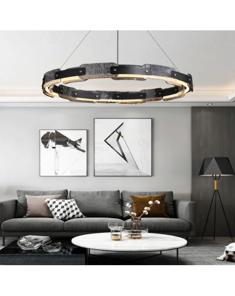 Post-modern light luxury living room glass chandelier designer round model house lamps and lanterns bedroom ring creative lamps and lanterns