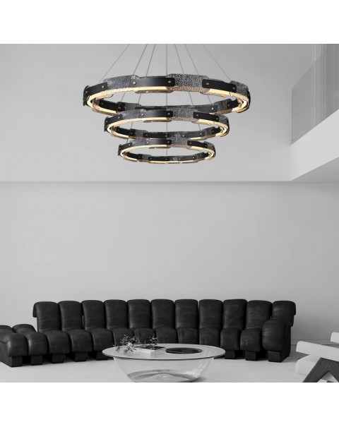 Post-modern light luxury living room glass chandelier designer round model house lamps and lanterns bedroom ring creative lamps and lanterns