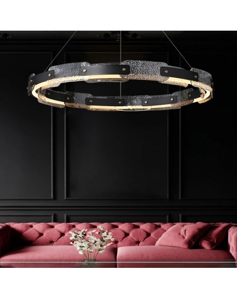 Post-modern light luxury living room glass chandelier designer round model house lamps and lanterns bedroom ring creative lamps and lanterns