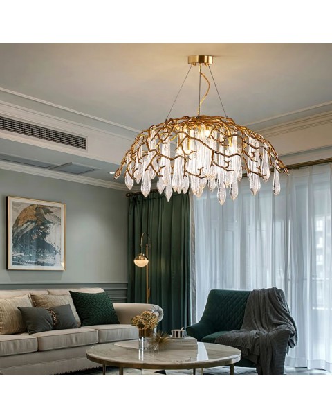 Full copper crystal living room chandelier villa upscale atmospheric art modern light luxury creative dining room lights round bedroom lights