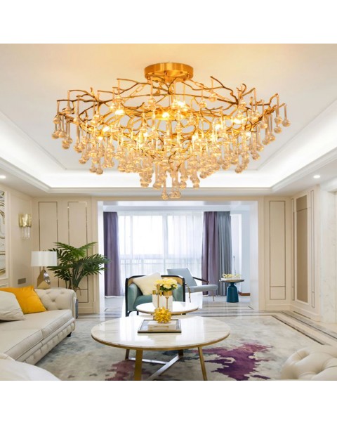 Full copper living room crystal chandelier Italian modern light luxury villa luxury creative dining room lights designer bedroom lights