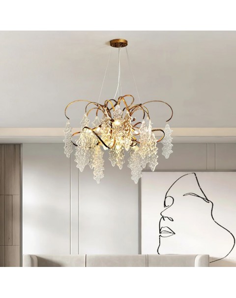 All copper modern light luxury living room chandelier American bedroom crystal lamp villa simple atmosphere art creative dining room light