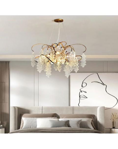 All copper modern light luxury living room chandelier American bedroom crystal lamp villa simple atmosphere art creative dining room light