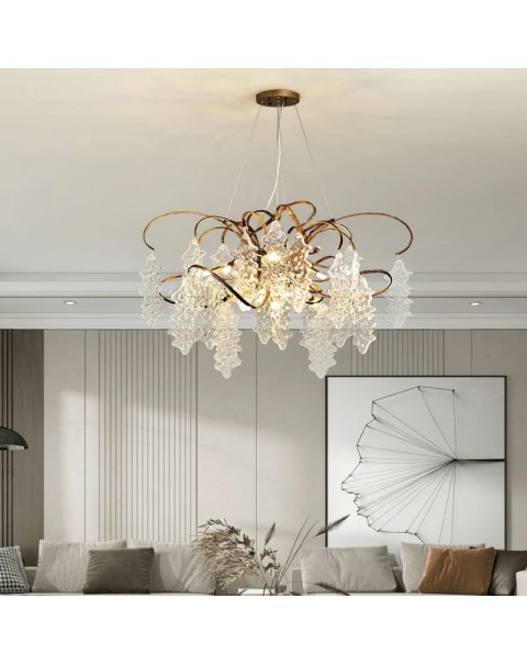 All copper modern light luxury living room chandelier American bedroom crystal lamp villa simple atmosphere art creative dining room light