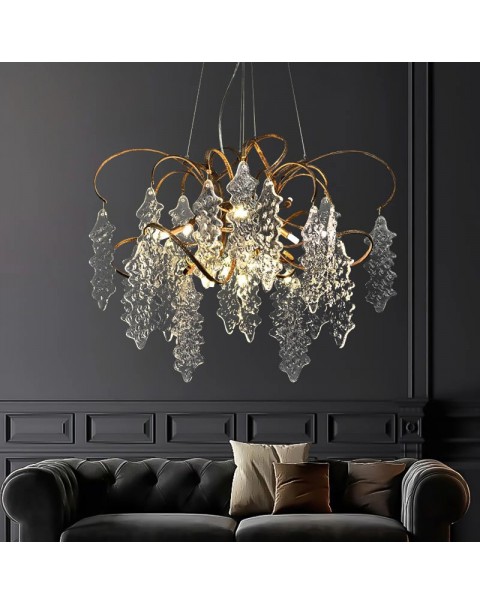 All copper modern light luxury living room chandelier American bedroom crystal lamp villa simple atmosphere art creative dining room light