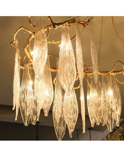 European style creative dining room chandelier light luxury copper branches long glass blade personalized villa commercial living room lamps and lanterns