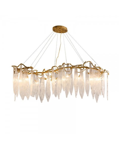 European style creative dining room chandelier light luxury copper branches long glass blade personalized villa commercial living room lamps and lanterns