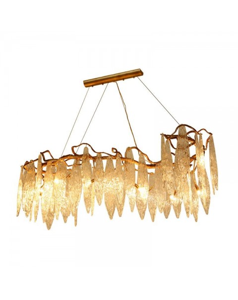 European style creative dining room chandelier light luxury copper branches long glass blade personalized villa commercial living room lamps and lanterns