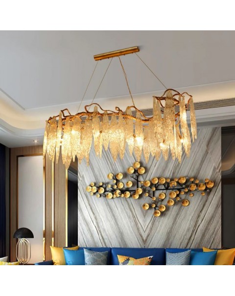 European style creative dining room chandelier light luxury copper branches long glass blade personalized villa commercial living room lamps and lanterns