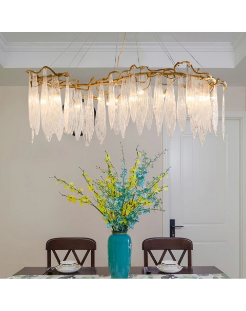 European style creative dining room chandelier light luxury copper branches long glass blade personalized villa commercial living room lamps and lanterns