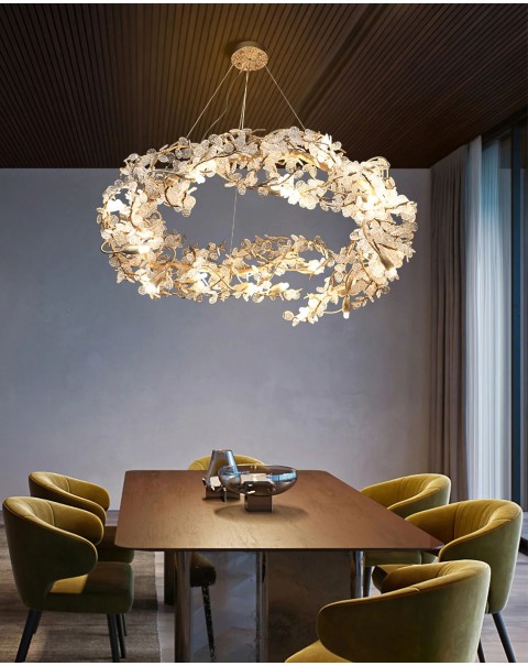 Light luxury high-end full copper crystal lamp living room main lamp post-modern American European creative personality art branch chandelier