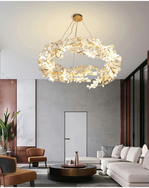 Light luxury high-end full copper crystal lamp living room main lamp post-modern American European creative personality art branch chandelier