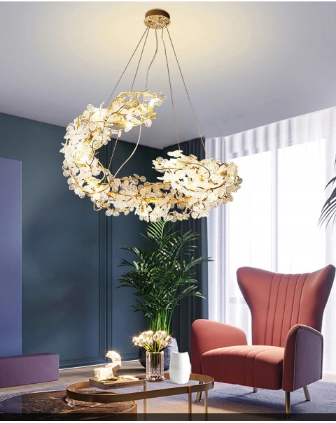 Light luxury high-end full copper crystal lamp living room main lamp post-modern American European creative personality art branch chandelier