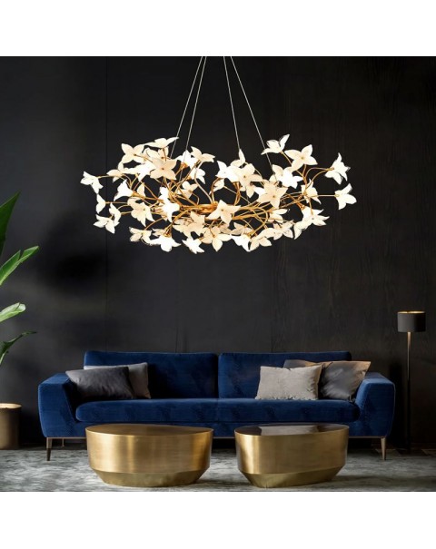 Modern light luxury living room crystal chandelier atmosphere upscale villa full copper creative dining room light art flower bedroom light