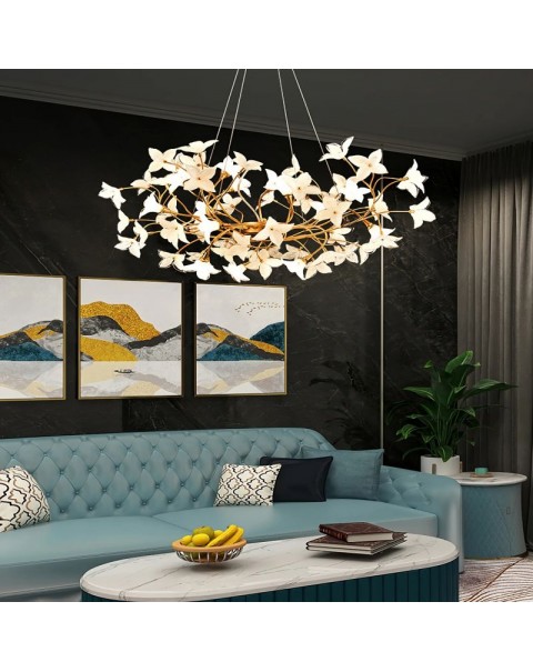 Modern light luxury living room crystal chandelier atmosphere upscale villa full copper creative dining room light art flower bedroom light