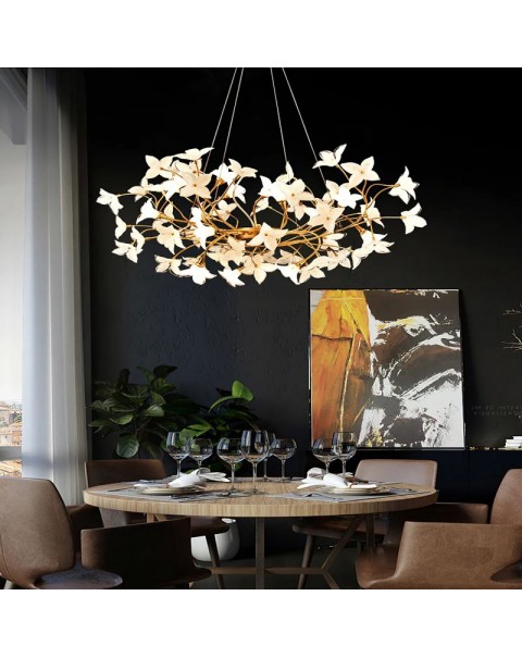 Modern light luxury living room crystal chandelier atmosphere upscale villa full copper creative dining room light art flower bedroom light