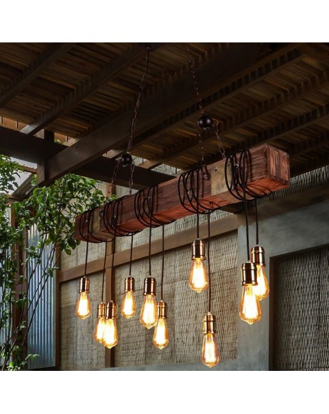 Industrial style solid wood chandelier restaurant cafe bar retro nostalgia bar boat wood American lamps and lanterns