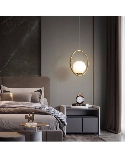 Scandinavian modern minimalist restaurant bar bedroom bedside clothing store milky glass bronze oval ball small pendant lamps and lanterns