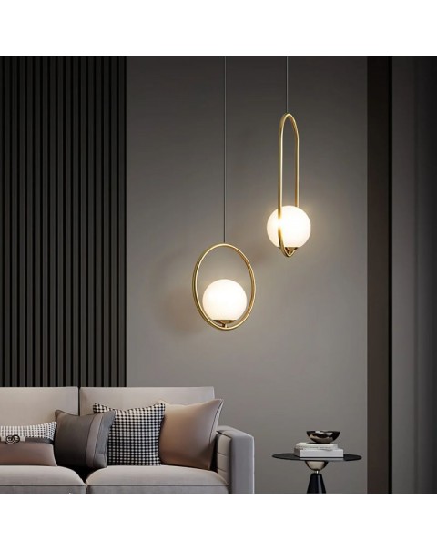 Scandinavian modern minimalist restaurant bar bedroom bedside clothing store milky glass bronze oval ball small pendant lamps and lanterns