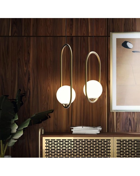 Scandinavian modern minimalist restaurant bar bedroom bedside clothing store milky glass bronze oval ball small pendant lamps and lanterns