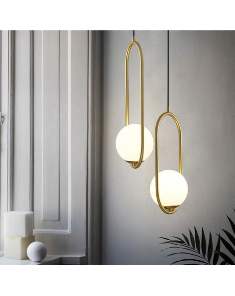 Scandinavian modern minimalist restaurant bar bedroom bedside clothing store milky glass bronze oval ball small pendant lamps and lanterns