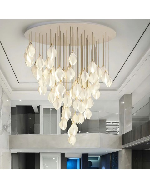 UK Bloom Villa Duplex Overhead Living Room Apartment Restaurant Hotel Magnolia Flower Lobby Staircase Long Chandelier