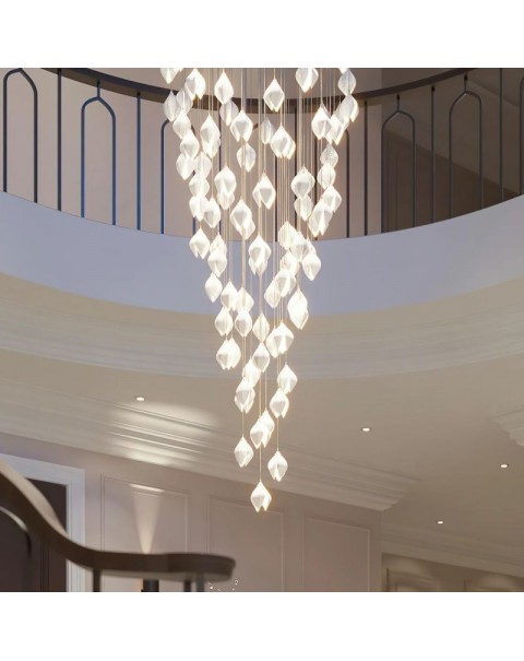 UK Bloom Villa Duplex Overhead Living Room Apartment Restaurant Hotel Magnolia Flower Lobby Staircase Long Chandelier