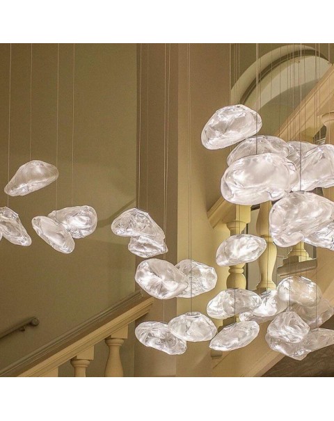 Designer personalized shaped bar stairs overhead glass cloud art minimalist decorative dining room single head small chandelier