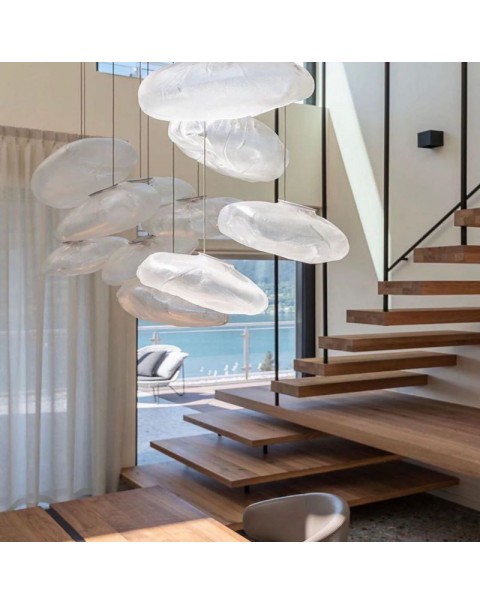 Designer personalized shaped bar stairs overhead glass cloud art minimalist decorative dining room single head small chandelier