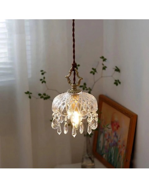 French crystal lamp entrance small chandelier light luxury full copper aisle corridor light balcony light net red bedroom bedside chandelier