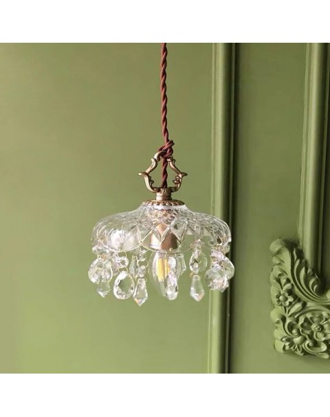 French crystal lamp entrance small chandelier light luxury full copper aisle corridor light balcony light net red bedroom bedside chandelier