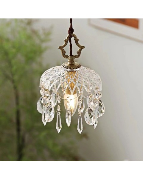 French crystal lamp entrance small chandelier light luxury full copper aisle corridor light balcony light net red bedroom bedside chandelier