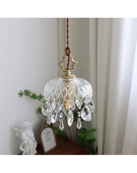 French crystal lamp entrance small chandelier light luxury full copper aisle corridor light balcony light net red bedroom bedside chandelier