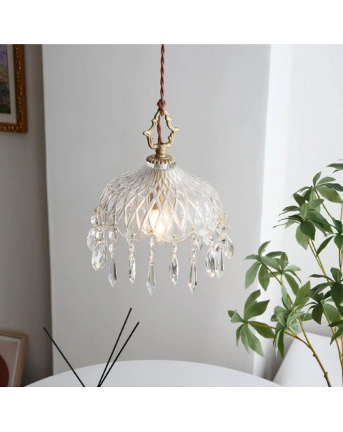 French crystal lamp entrance small chandelier light luxury full copper aisle corridor light balcony light net red bedroom bedside chandelier