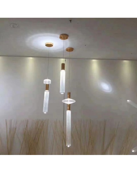 Scandinavian light luxury modern minimalist long bar art glass minimalist restaurant chandelier designer creative striped tube