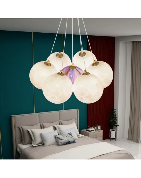 Grandview living room chandelier modern simple living room main light Scandinavian creative bubble moon bedroom lamps and lanterns J001